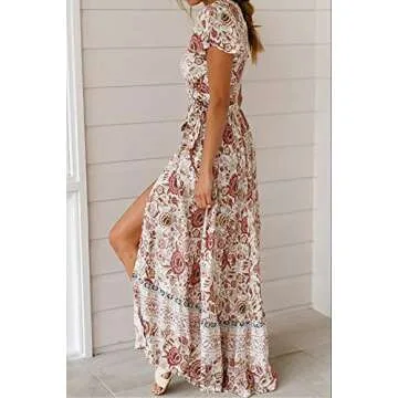 Alelly Women Wrap maxi dress Split Flowy Long cocktail dress Boho Polka Dot Summer dresses