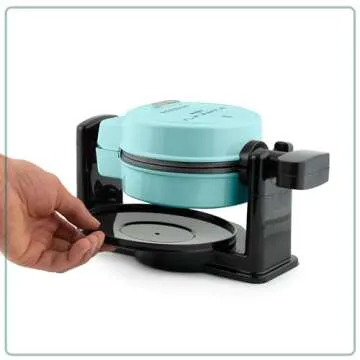 Nostalgia MyMini Flip Belgian Waffle Maker, Waffle Iron with Non-Stick Surfaces, Cool Touch Handles, & Removable Drip Tray, Makes Classic Belgian Style Waffles, Egg Bakes, Cinnamon Rolls, Aqua