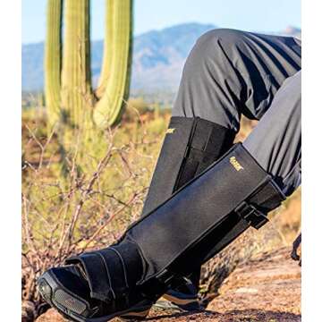 Razer Snake Gaiters for Hiking, Hunting - Snake Bite Protection Guards for Lower Legs with Storage Bag, Heavy Duty, Adjustable Lightweight Flexible Design fits Men, Women - Lab Tested in USA (Black)
