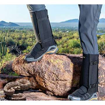 Razer Snake Gaiters for Hiking, Hunting - Snake Bite Protection Guards for Lower Legs with Storage Bag, Heavy Duty, Adjustable Lightweight Flexible Design fits Men, Women - Lab Tested in USA (Black)