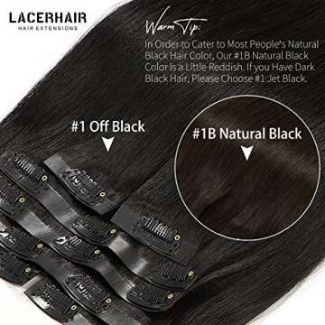 Lacer Hair Seamless Hair Extensions #1 Off Black Ultra Thin Double Weft PU Invisible Clip in Hair Extensions Remy Human Hair Clip in 7pcs 110g 14 Inch