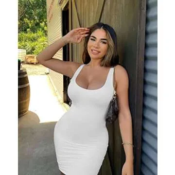 GOBLES Women's Casual Summer Sleeveless Mini Sexy Bodycon Tank Club Dress White