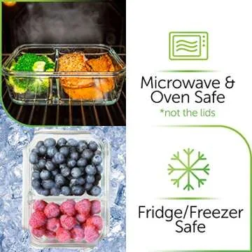 PrepNaturals 5 Pack 36 Oz Glass Meal Prep Containers - Dishwasher Microwave Freezer Oven Safe - Glass Storage Containers with Lids (Multi-Compartment)