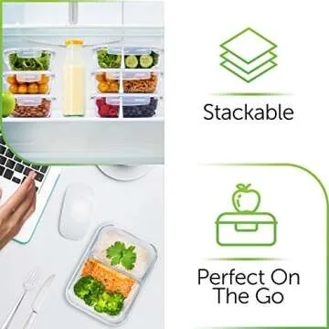 PrepNaturals 5 Pack 36 Oz Glass Meal Prep Containers - Dishwasher Microwave Freezer Oven Safe - Glass Storage Containers with Lids (Multi-Compartment)