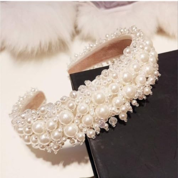 MHDGG Faux Pearl Headbands for Women White Bling Rhinestones Hairbands Bridal Hair Hoop Wedding Accessories for Girls