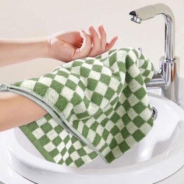 Stylish Green Checkered Hand Towels Set of 4 for Home