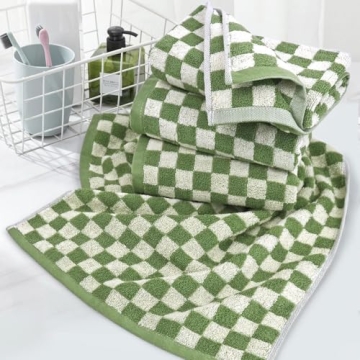 Stylish Green Checkered Hand Towels Set of 4 for Home