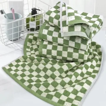 Stylish Green Checkered Hand Towels Set of 4 for Home