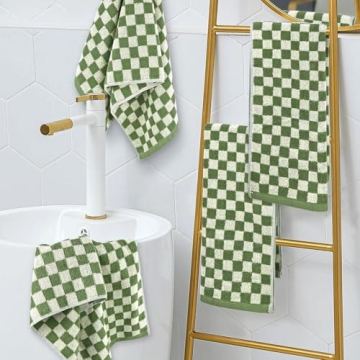 Stylish Green Checkered Hand Towels Set of 4 for Home