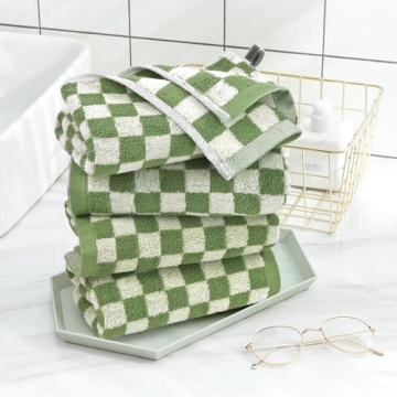 Stylish Green Checkered Hand Towels Set of 4 for Home