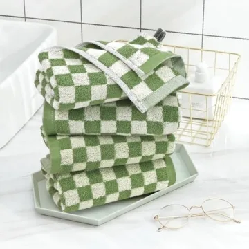 Stylish Green Checkered Hand Towels Set of 4 for Home