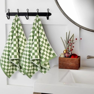 Stylish Green Checkered Hand Towels Set of 4 for Home