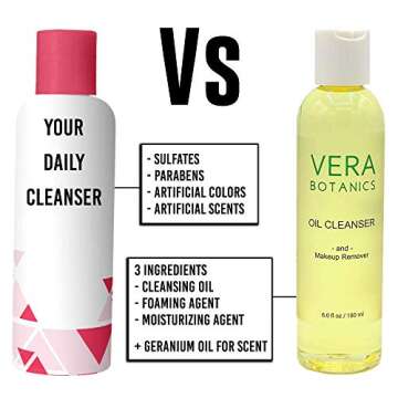 Natural Cleansing Oil And Makeup Remover by Vera Botanics - Only 4 Ingredients, Gentle Daily Use for...