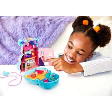 Polly Pocket 2-in-1 Travel Toy, 2 Micro Dolls & 16 Accessories, Teddy Bear Purse Playset with Sleepo...