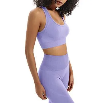 HAODIAN Women's Yoga Outfits 2 Piece High Waisted Leggings with Sports Bra Gym Clothes Sets(Sakura Purple,L)