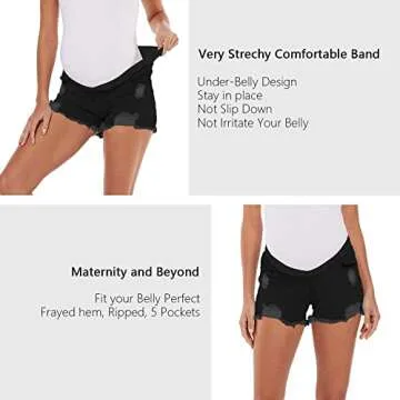 V VOCNI Maternity Indigo Blue Denim Shorts for Moms