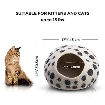 Luxurious Eco-Friendly Merino Wool Cat Cave Bed - Foldable Hideaway Pod for Indoor Cats - Premium Fe...