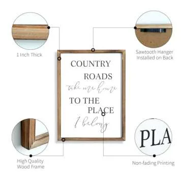 JUMBO DECOR Country Roads Take Me Home Wall Sign for Home, Living Room, Large Farmhouse Country Sign...