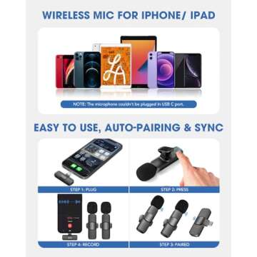NICHOM Wireless Lavalier Microphone for iPhone/iPad Mini Clip-on Microphone Wireless for iPhone Video Recording Denoise Omni Lav Lapel Mic for Interview/Youtube/Vlog/Live Stream/Tiktok/Content Creator