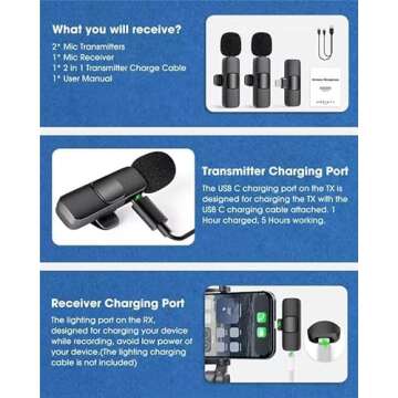 NICHOM Wireless Lavalier Microphone for iPhone/iPad Mini Clip-on Microphone Wireless for iPhone Video Recording Denoise Omni Lav Lapel Mic for Interview/Youtube/Vlog/Live Stream/Tiktok/Content Creator