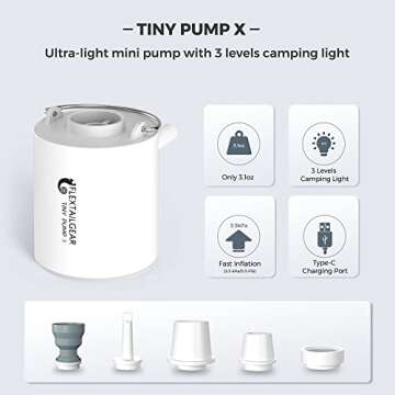 FLEXTAILGEAR Tiny Pump X Portable Air Pump + Camping Light Ultra-Mini Air Pump with 1300mAh Battery ...