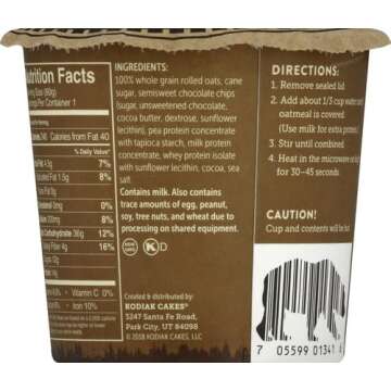 Kodiak Instant Protein Chocolate Chip Oatmeal In A Cup, 2.12 Ounce