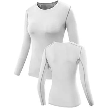Neleus Women's 3 Pack Dry Fit Athletic Compression Long Sleeve T Shirt,Black,Grey,White,Large