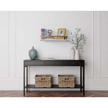 Peter's Goods Modern Floating Shelves with Rail, Modern Brass Finish, Set of 2 Shelves - Wall Mounte...