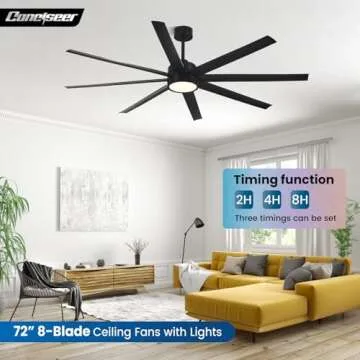 Modern Ceiling Fans with Lights, 72 Inch Ceiling Fan with Light and Remote, Bedroom Living Room Library Cafe Outdoor/Industrial, 3CCT Dimmable, 8 Blades 6 Speed Reversible Quiet DC Motor, Black