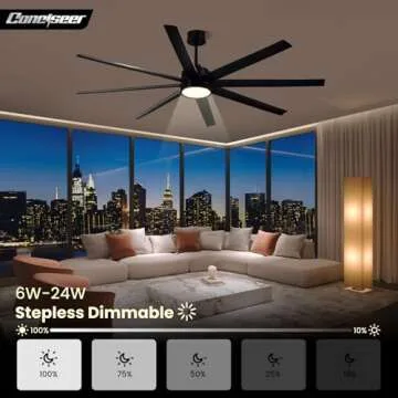 Modern Ceiling Fans with Lights, 72 Inch Ceiling Fan with Light and Remote, Bedroom Living Room Library Cafe Outdoor/Industrial, 3CCT Dimmable, 8 Blades 6 Speed Reversible Quiet DC Motor, Black