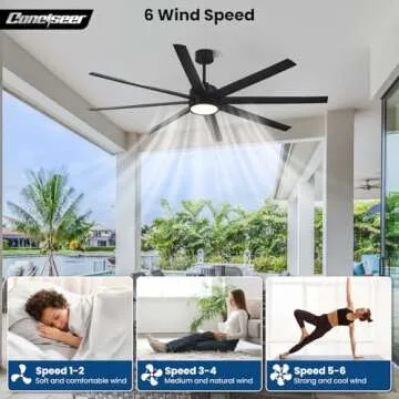 Modern Ceiling Fans with Lights, 72 Inch Ceiling Fan with Light and Remote, Bedroom Living Room Library Cafe Outdoor/Industrial, 3CCT Dimmable, 8 Blades 6 Speed Reversible Quiet DC Motor, Black