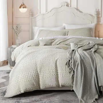 Ivellow King Duvet Cover Set - Cotton Waffle Weave Soft Bedlinen for Comfort