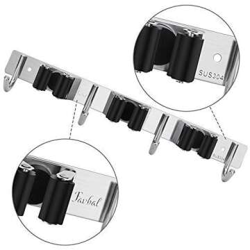 Broom Mop Holder Wall Mount,Favbal Garage Organization Tool Organizer Storage Broom Closet Kitchen O...