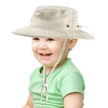Baby Sun Hat Beach Breathable UPF 50+ UV Protection Kids Boys Girls Outdoor Summer Play Cap (Beige, ...