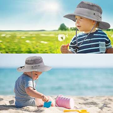 Baby Sun Hat Beach Breathable UPF 50+ UV Protection Kids Boys Girls Outdoor Summer Play Cap (Beige, S-(6-24 Months))