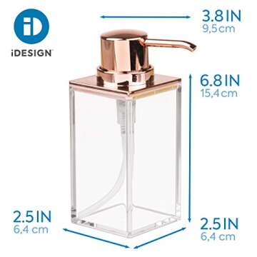 iDesign Soap Dispenser Pump, The Clarity Collection – 10oz, 2.5" x 3.75" x 6.08”, Clear & Rose Gold