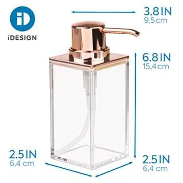 iDesign Soap Dispenser Pump, The Clarity Collection – 10oz, 2.5" x 3.75" x 6.08”, Clear & Rose Gold