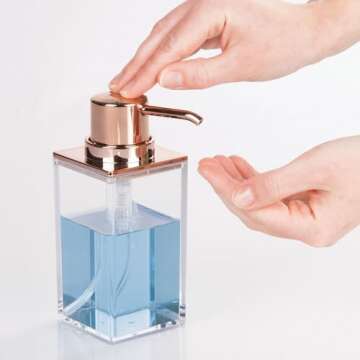 iDesign Soap Dispenser Pump, The Clarity Collection – 10oz, 2.5" x 3.75" x 6.08”, Clear & Rose Gold