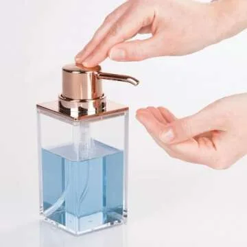 iDesign Soap Dispenser Pump, The Clarity Collection – 10oz, 2.5" x 3.75" x 6.08”, Clear & Rose Gold