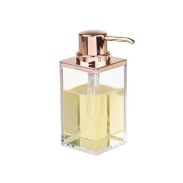 iDesign Soap Dispenser Pump, The Clarity Collection – 10oz, 2.5" x 3.75" x 6.08”, Clear & Rose Gold