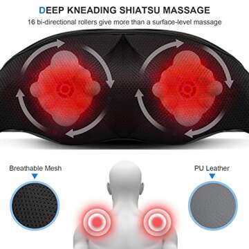 ZUUKOO HEALTH Shoulder Massager, Shiatsu Massager for Neck and Back with Heat - 3D Deep Tissue Kneading Massage Pillow - Electric Full Body Massager with Carrying Bag - Gift for Men/Women
