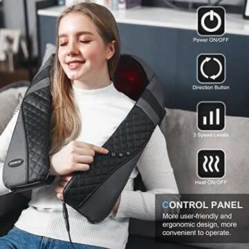 ZUUKOO HEALTH Shoulder Massager, Shiatsu Massager for Neck and Back with Heat - 3D Deep Tissue Kneading Massage Pillow - Electric Full Body Massager with Carrying Bag - Gift for Men/Women