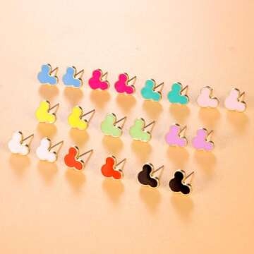 10 Adorable Pairs Mickey Mouse Hypoallergenic Stud Earrings for Women and Teens