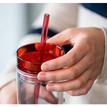 STRATA CUPS 12 Colored Skinny Clear Tumbler with Lids and Straws | 16oz Double Wall Clear Acrylic Tumblers Bulk With FREE Straw Cleaner & Name Tags! Reusable Cup With Clear Straw Tumbler