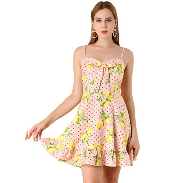 Allegra K Women's Spaghetti Strap Bowknot Ruffle Lemon Polka Dots Dress - A Sweet Summer Essential