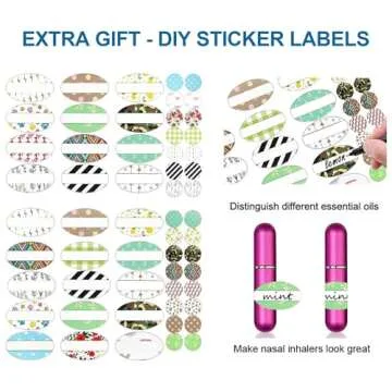 Aromatherapy Nasal Inhaler tubes for Essential Oils, Portable Reusable Blank Aluminum Nasal Inhalers with 2 Mini droppers 24 Cotton Wicks and 24 Writable Stickers, 6 Pack