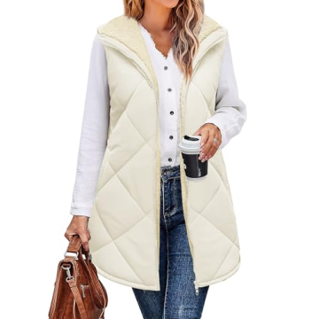 Zeagoo Puffer Vest for women Reversible Fleece Sherpa Vests Sleeveless Jacket Double Zip Up Long Fal...