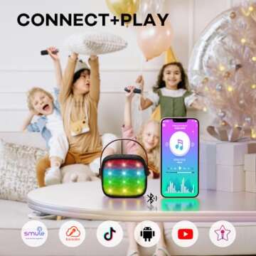 YLL Mini Karaoke Machine for Kids, Portable Bluetooth Speaker with Wireless Microphone, Christmas Birthday Toys Gifts for Boys 3 4 5 6 7 8 9 10 11 12 + Party Family School(Black 1 Mic)