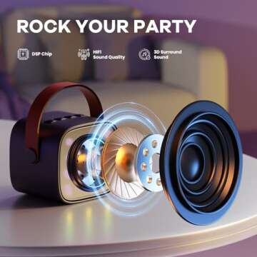 YLL Mini Karaoke Machine for Kids, Portable Bluetooth Speaker with Wireless Microphone, Christmas Birthday Toys Gifts for Boys 3 4 5 6 7 8 9 10 11 12 + Party Family School(Black 1 Mic)