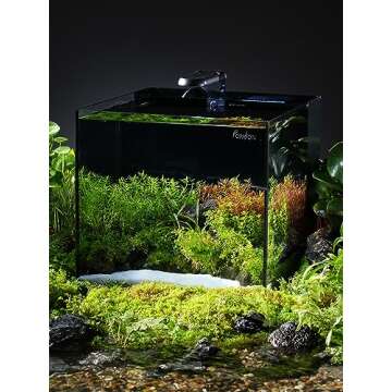 PONDON 5 Gallon Fish Tank, Low Iron Rimless Glass Aquarium Starter Kits with Backpack Partitioned Filtration, No Installation Required Betta Fish Tank with Leveling Mat for Beginners and Enthusiasts